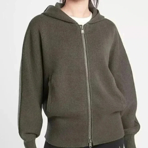 Athleta Aurora Dolman  Full Zip Knit Sweater Olive Army Green Size XS - Picture 2 of 14